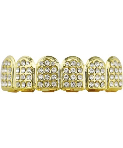 18k Gold Plated Iced Out Grills with Diamond Hip Hop Teeth Grillz Caps Top and Bottom Set for Your Teeth Golden $8.15 Body Je...