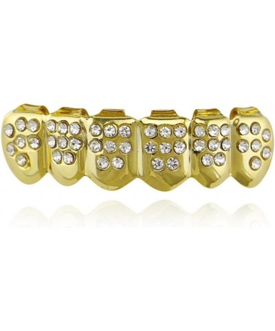 18k Gold Plated Iced Out Grills with Diamond Hip Hop Teeth Grillz Caps Top and Bottom Set for Your Teeth Golden $8.15 Body Je...