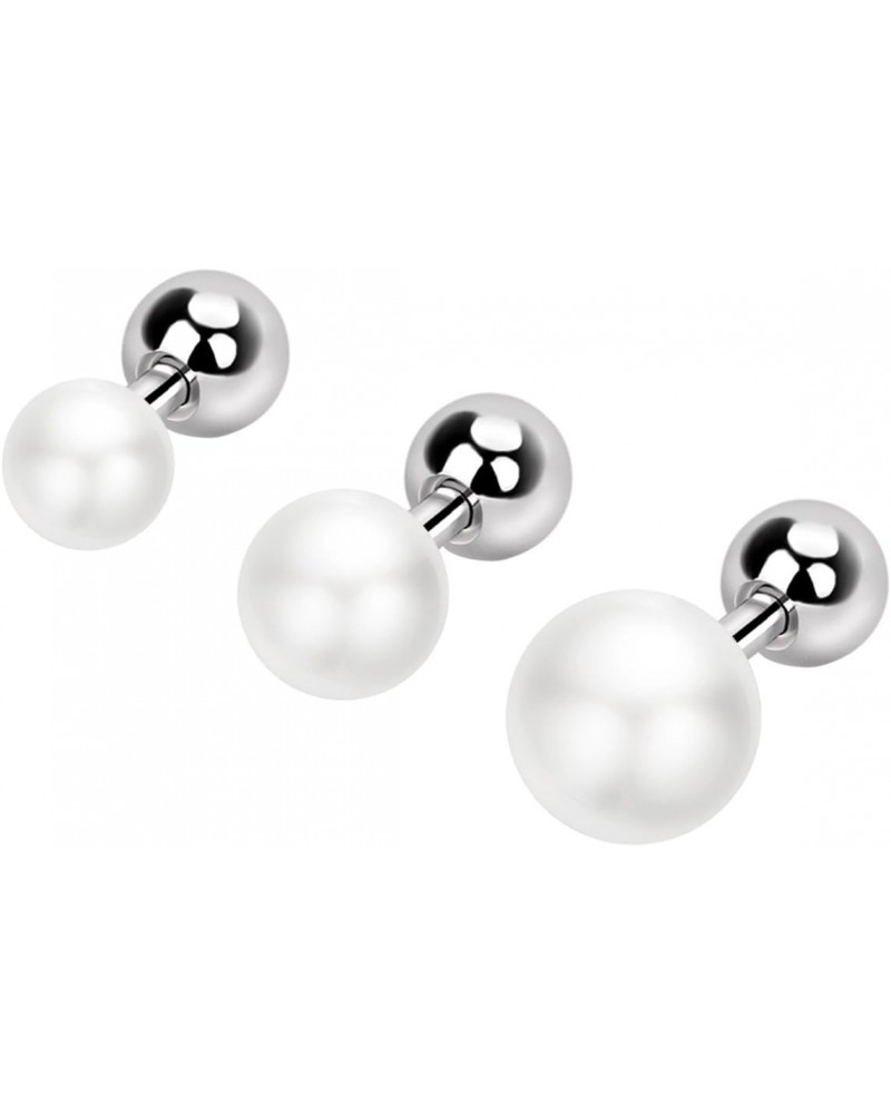 IPINK-3 Pcs 16G (1.2mm) Pearl Tragus Earring Piercing Stud Set Surgical Steel Cartilage Barbell $7.41 Body Jewelry