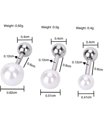 IPINK-3 Pcs 16G (1.2mm) Pearl Tragus Earring Piercing Stud Set Surgical Steel Cartilage Barbell $7.41 Body Jewelry