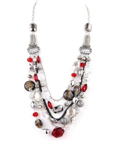 Newest Multi Layer Chain Crystal Colored Glaze Statement Women Strand Necklace red $17.69 Necklaces