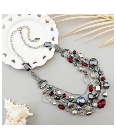 Newest Multi Layer Chain Crystal Colored Glaze Statement Women Strand Necklace red $17.69 Necklaces