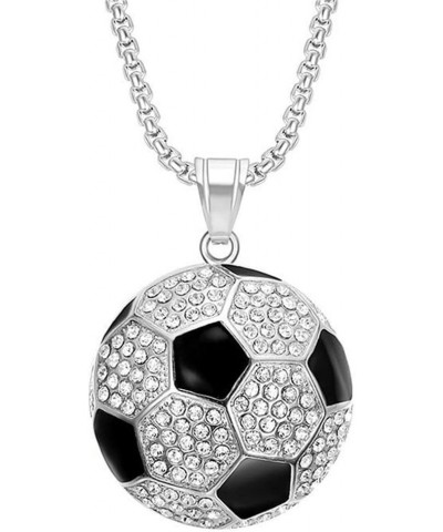 Unisex Stainless Steel Hip Hop Cool Simulation Stereoscopic Sports Soccer Pendant Necklace Ice Out Crystal Inlay Small Silver...