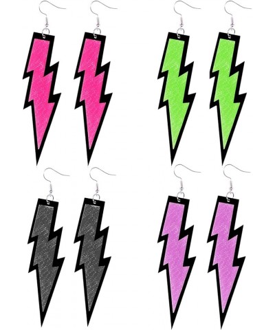 80s Earrings for Women Neon Earrings Bulk Lightning Bolt Earrings 80s Party Jewelry for Girls 4 pairs $6.35 Earrings