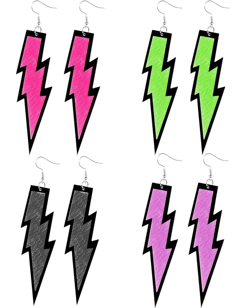 80s Earrings for Women Neon Earrings Bulk Lightning Bolt Earrings 80s Party Jewelry for Girls 4 pairs $6.35 Earrings