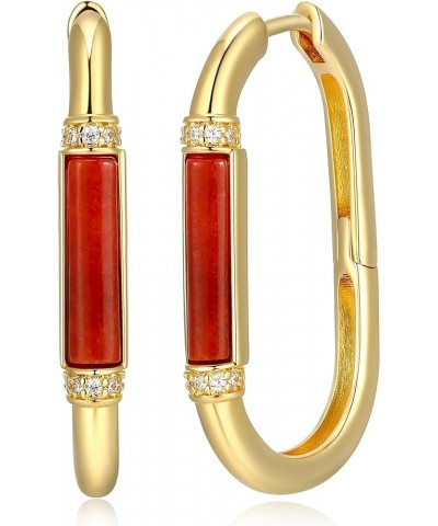 14K Yellow Gold-Plated Hoop Earrings for Women with Cubic Zirconia - Hypoallergenic Genuine Jade & Gemstones Red Jade $31.20 ...